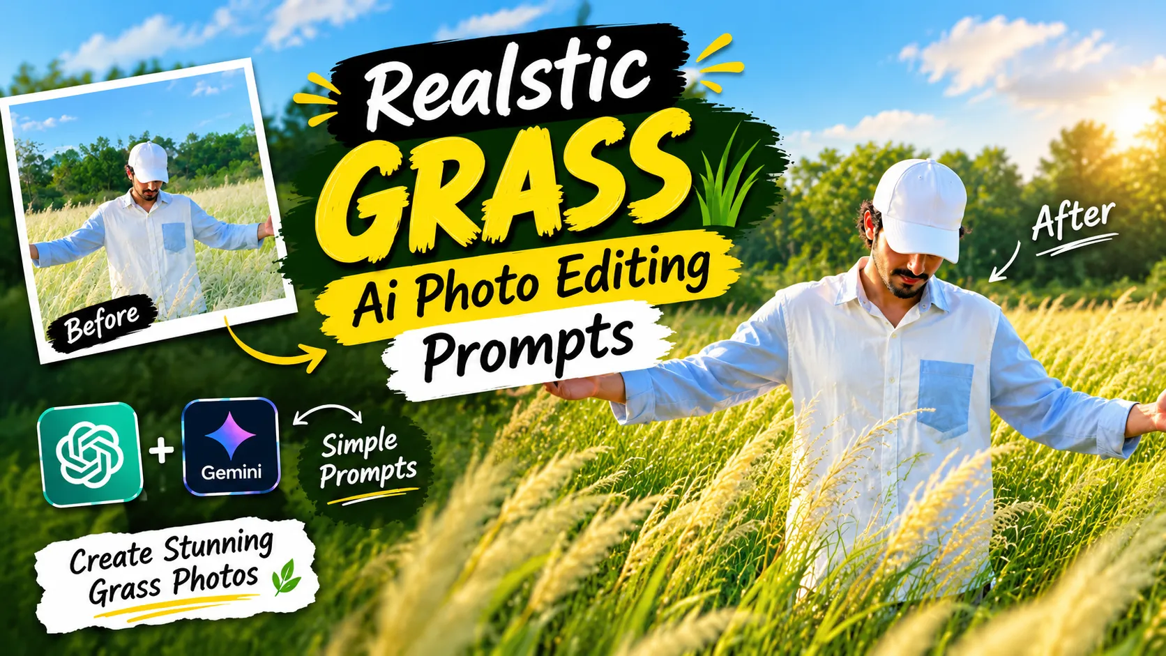 Realistic Grass & Nature AI Photo Editing Prompts: Lush Meadow & Sunlight Photography