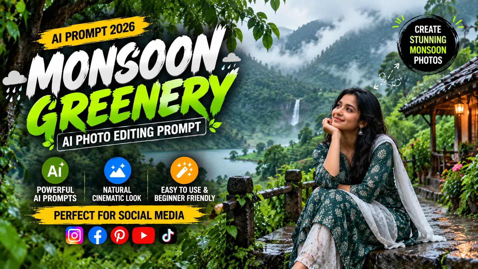Monsoon Greenery AI Photo Editing Prompts: Lush Nature & Rain Photography Masterclass