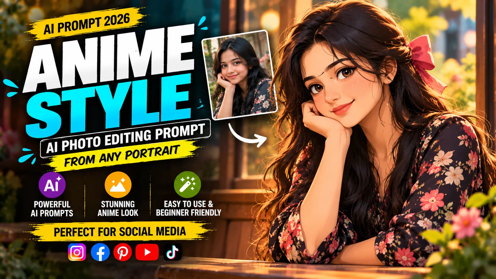 Anime Style AI Photo Editing Prompts: Transforming Real Portraits into Aesthetic Digital Art