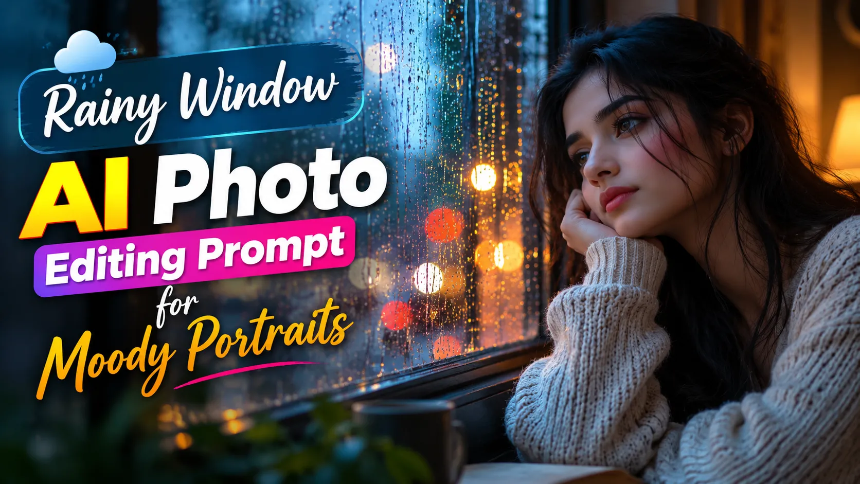 Rainy Window AI Photo Editing Prompts: Moody Cinematic Portraits & Rainy Night Edits