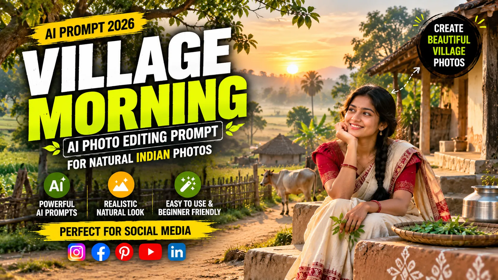 Village Morning AI Photo Editing Prompts: Natural Indian Countryside & Rural Life Photography