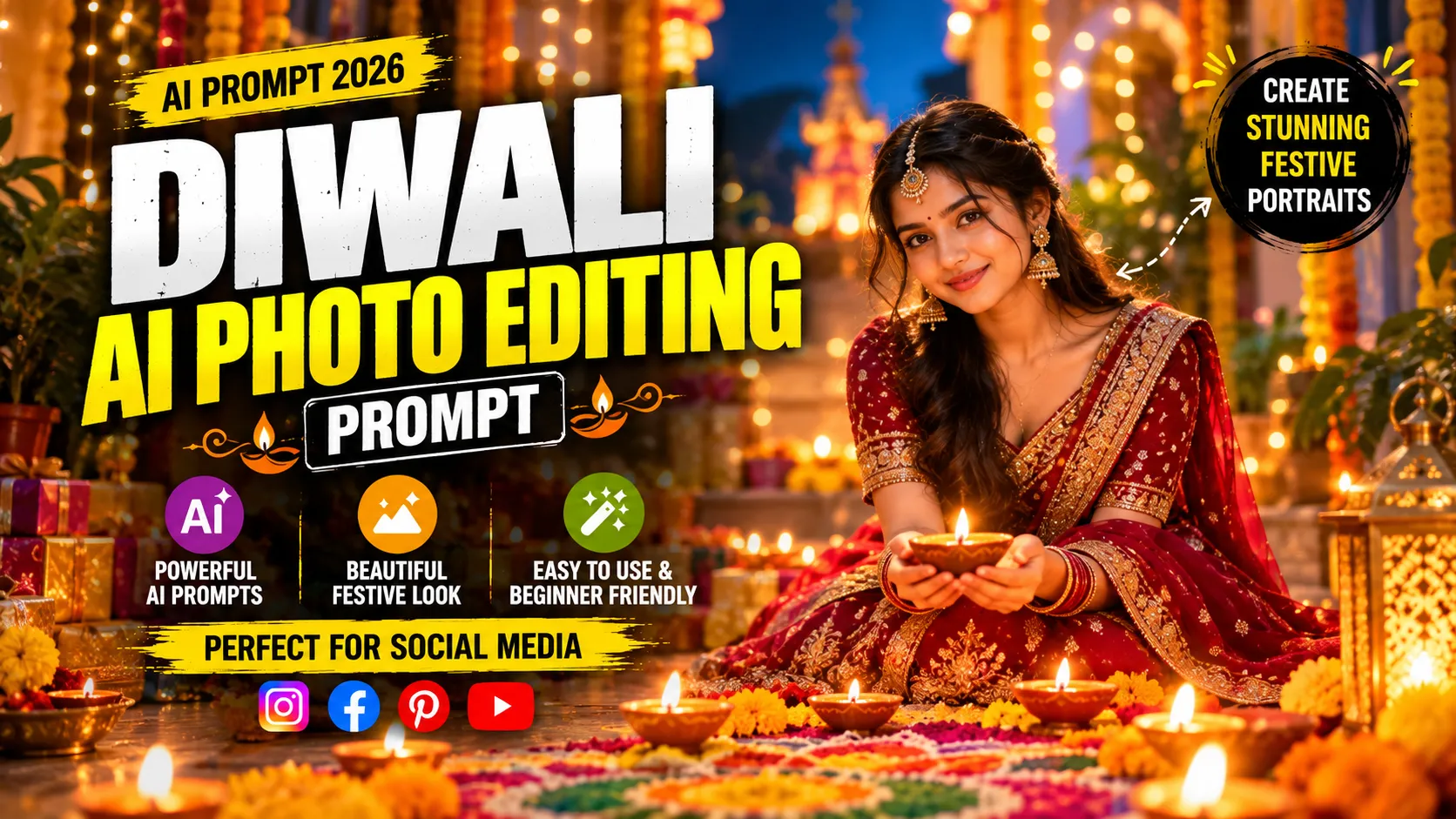 Diwali AI Photo Editing Prompts: Festive Indian Portraits with Golden Diya Glow & Sparklers