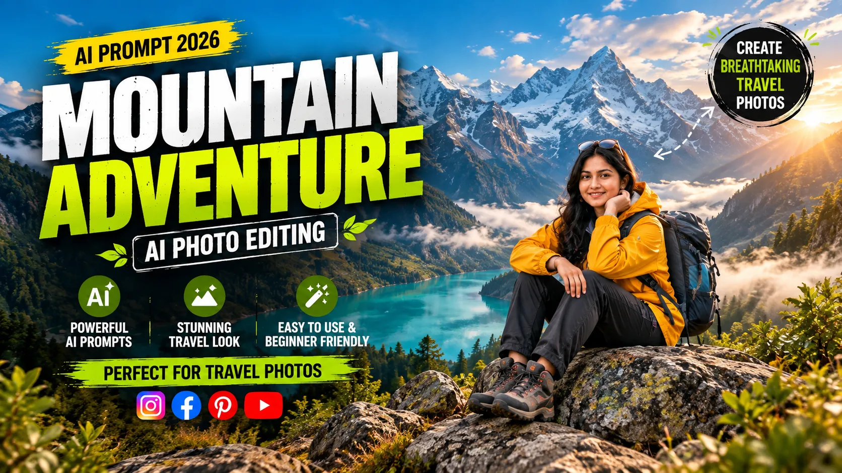 Mountain Adventure AI Photo Editing Prompts: Cinematic Travel & Hiking Photography