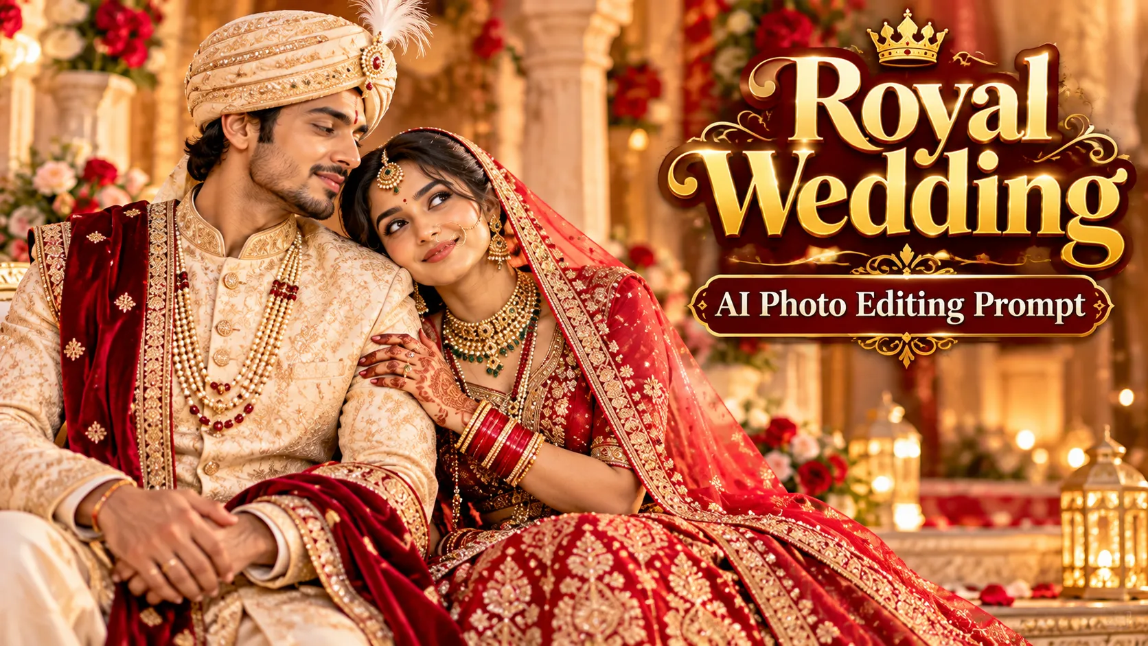 Royal Wedding AI Photo Editing Prompts for Indian Couple Photos: Regal Heritage Palaces