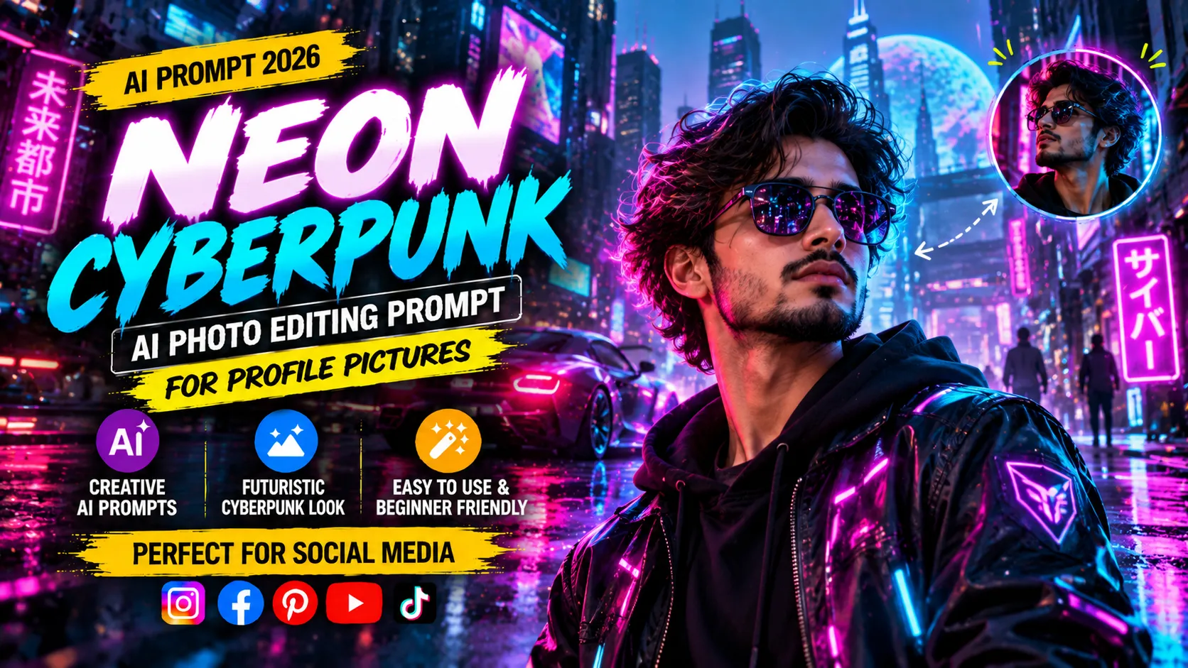 Neon Cyberpunk AI Photo Editing Prompts: Futuristic Night Portraits & Profile Pictures